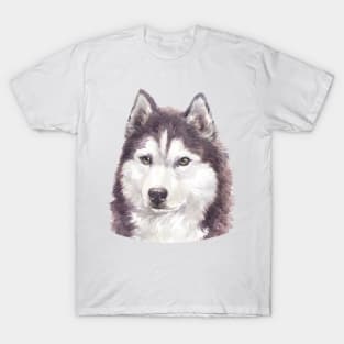 Beautiful Siberian Husky Watercolor Art T-Shirt